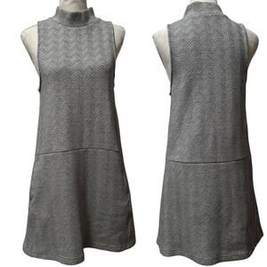 Free People Black Gray Chevron Sleeveless Mock Neck Shift Dress Women's S Casual